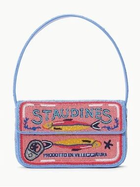STAUD Beaded Pink and Blue Embellished Shoulder Bag